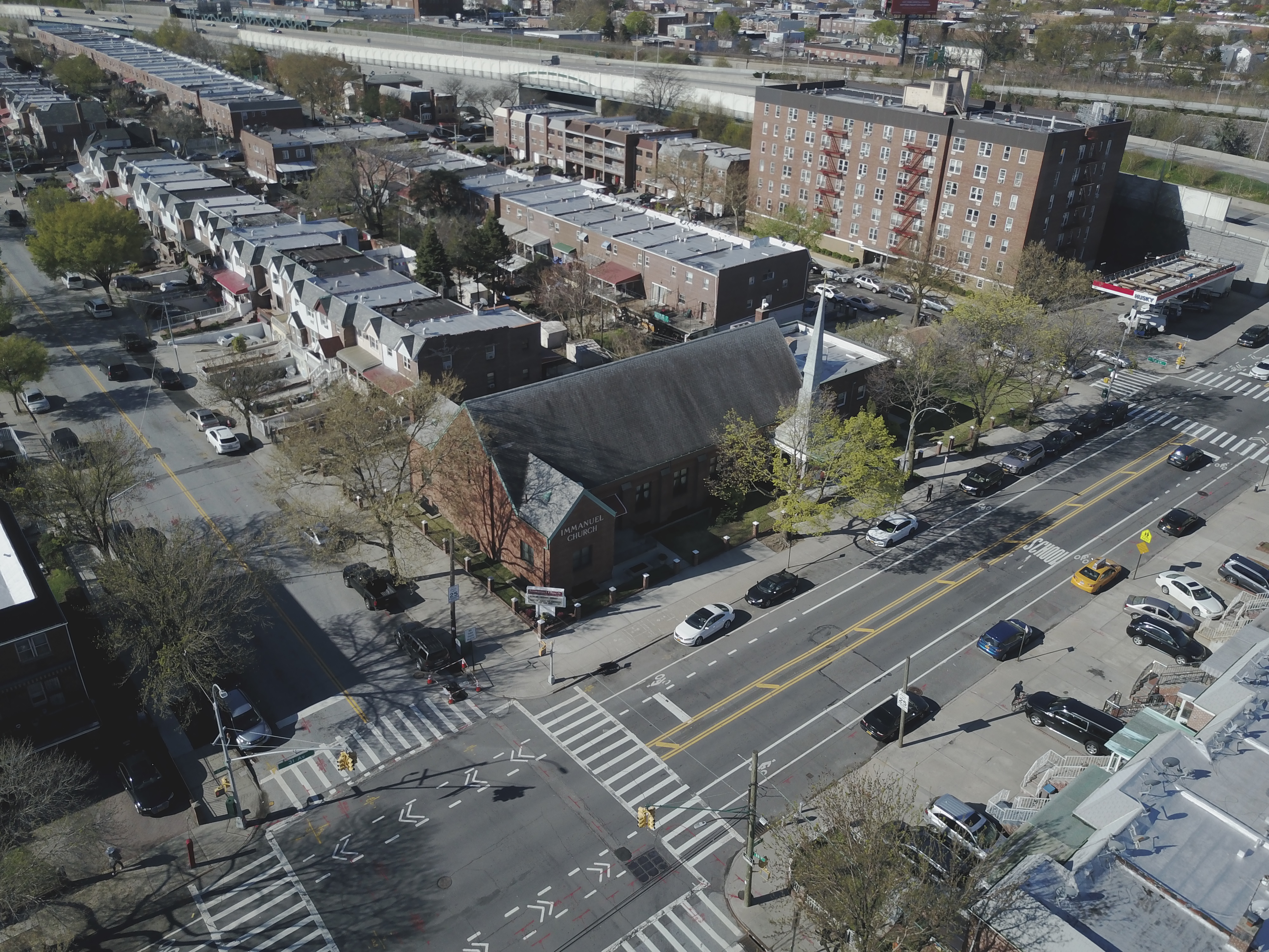 Aerial view of the Woodside neighborhood, where Immanuel Church is rooted